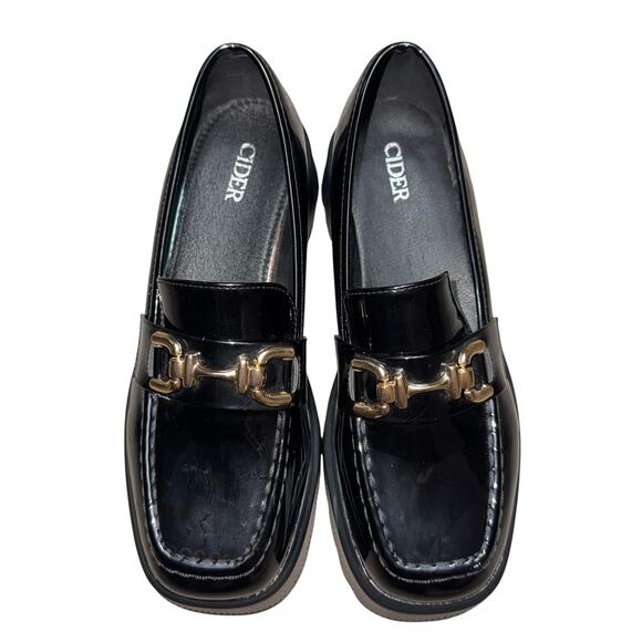 Cider Loafer Shoes Womens Size 38 Platform Chunky Gold Chain Slip On Patent - Picture 4 of 8